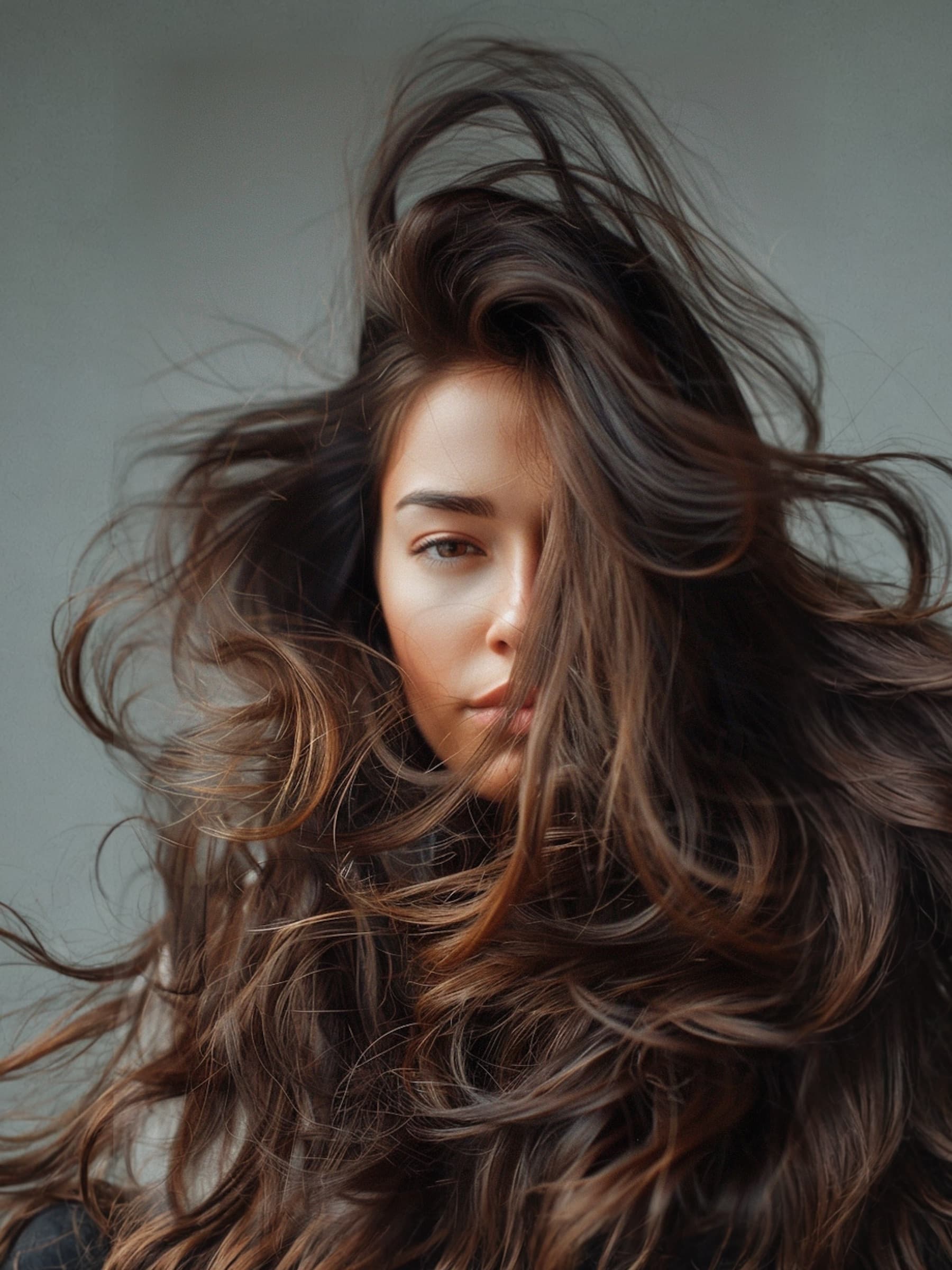 Portrait of a young woman with dynamic hair